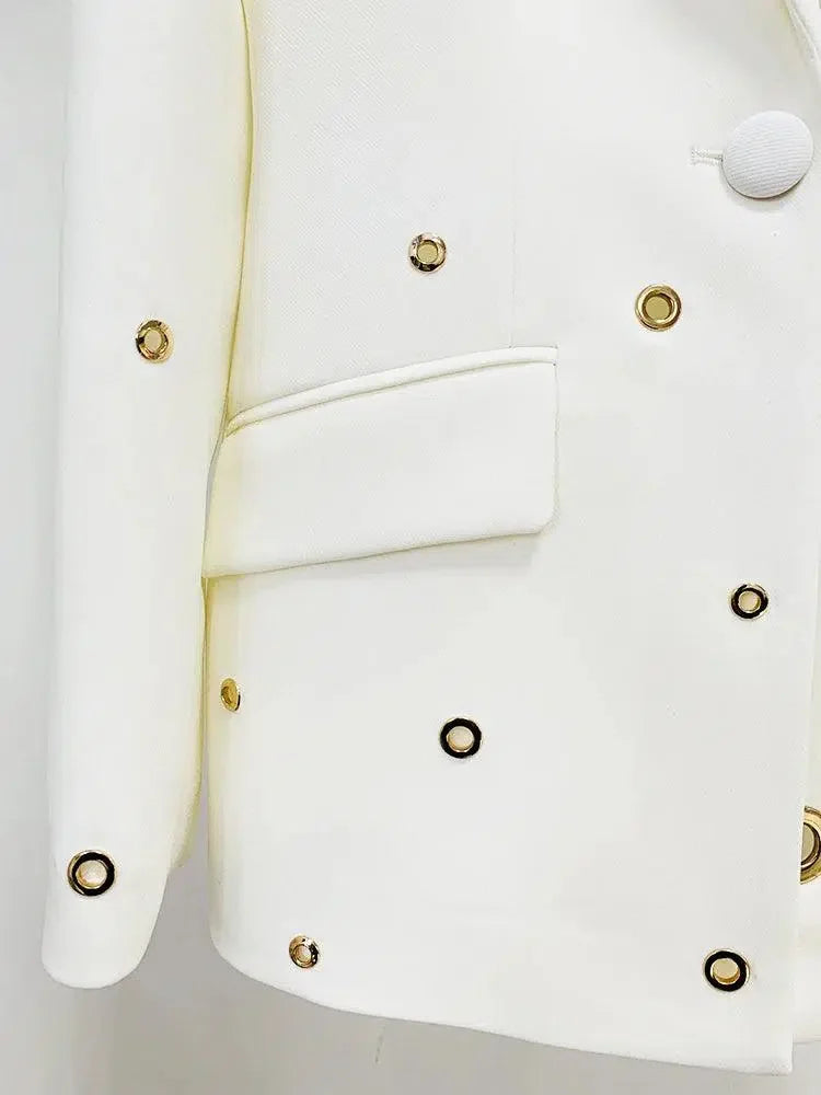 Women Pant Suit - Grommet Lapel Blazer Trouser Suit -Guocali