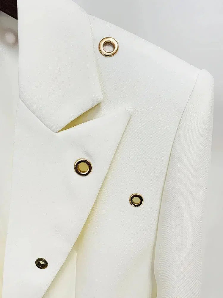 Women Pant Suit - Grommet Lapel Blazer Trouser Suit -Guocali