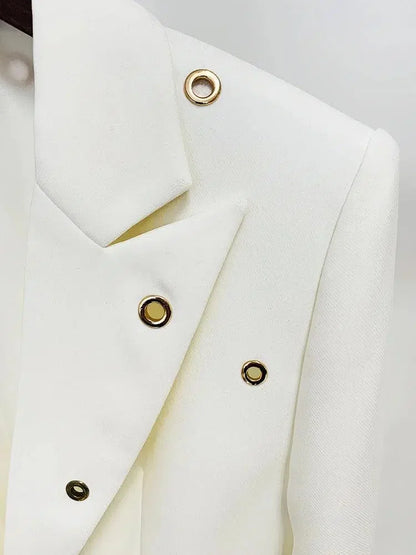 Women Pant Suit - Grommet Lapel Blazer Trouser Suit -Guocali
