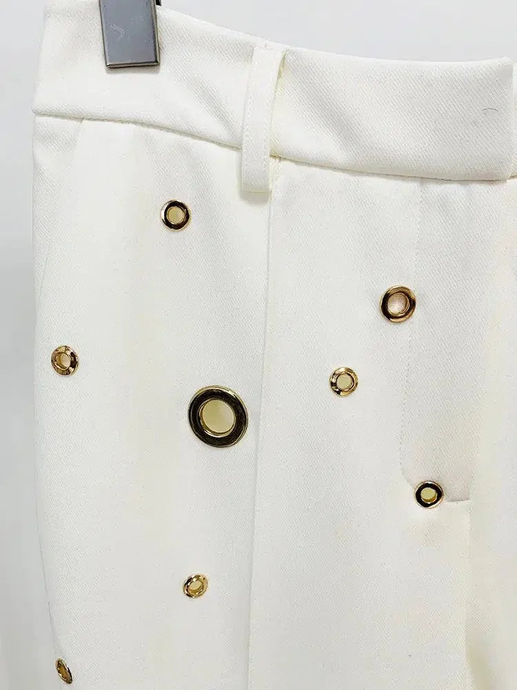 Women Pant Suit - Grommet Lapel Blazer Trouser Suit -Guocali