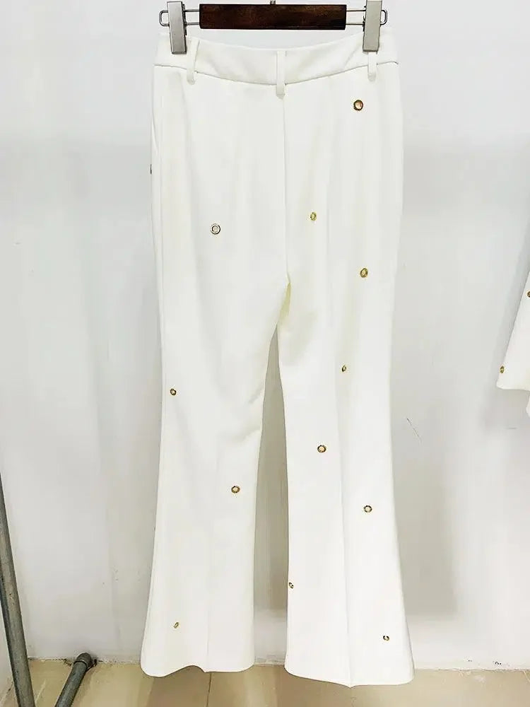 Women Pant Suit - Grommet Lapel Blazer Trouser Suit -Guocali