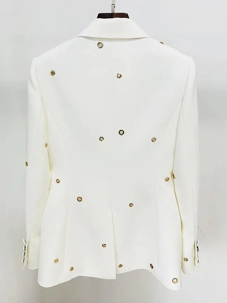 Women Pant Suit - Grommet Lapel Blazer Trouser Suit -Guocali
