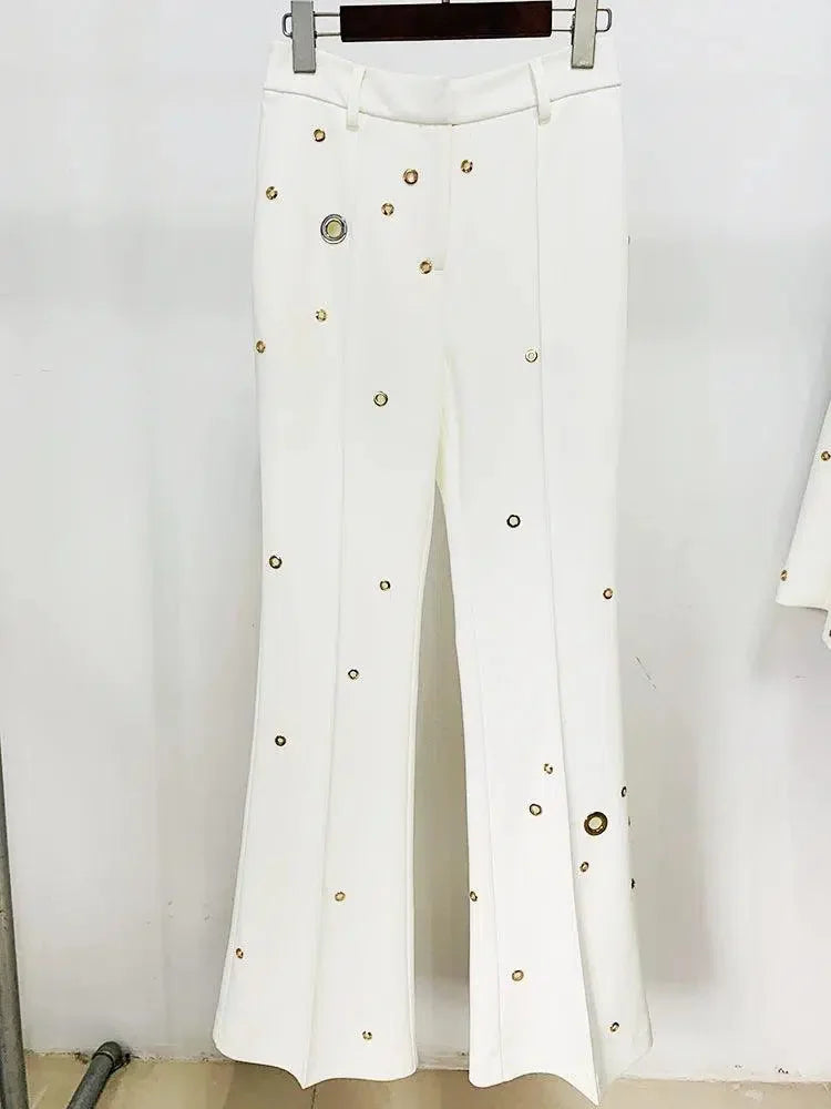 Women Pant Suit - Grommet Lapel Blazer Trouser Suit -Guocali