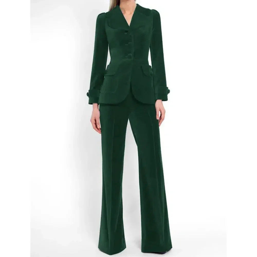 Women Pant Suit, Velvet Trouser Suit -Guocali