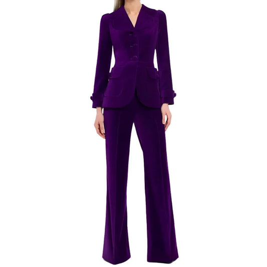 Women Pant Suit, Velvet Trouser Suit -Guocali