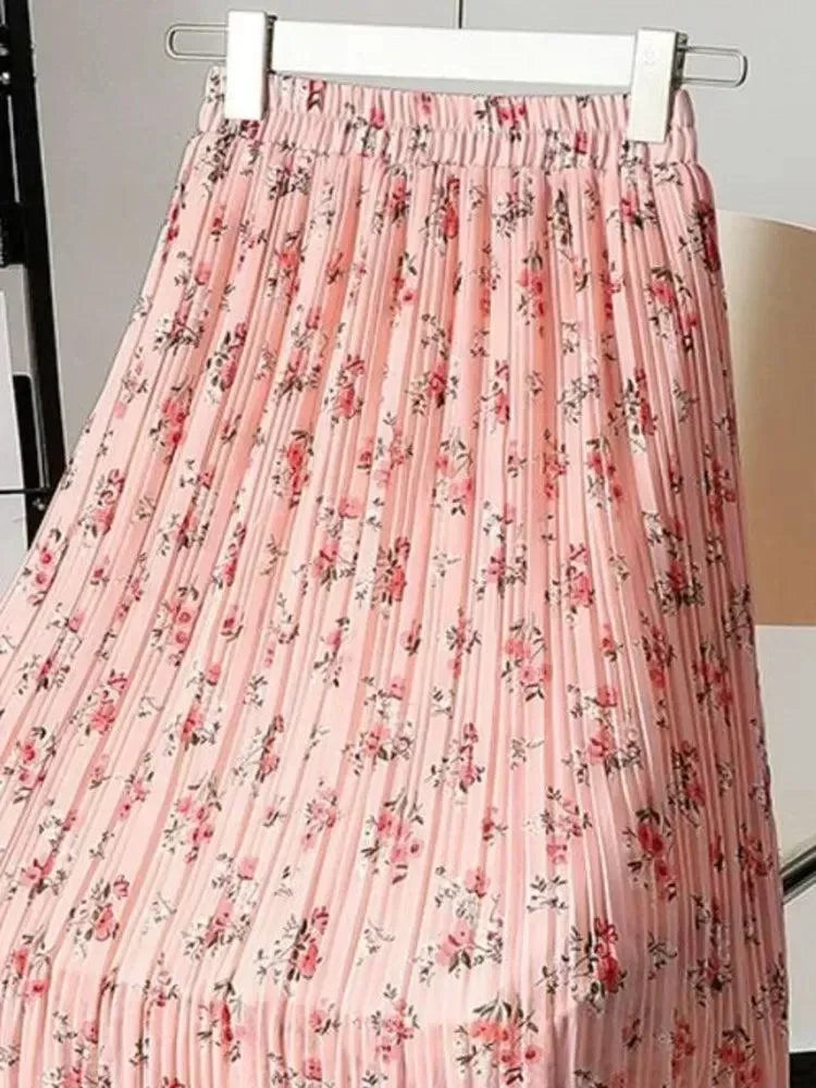 Women Pleated Skirt Fairy Style Chiffon - High Waist Midi Women Skirt