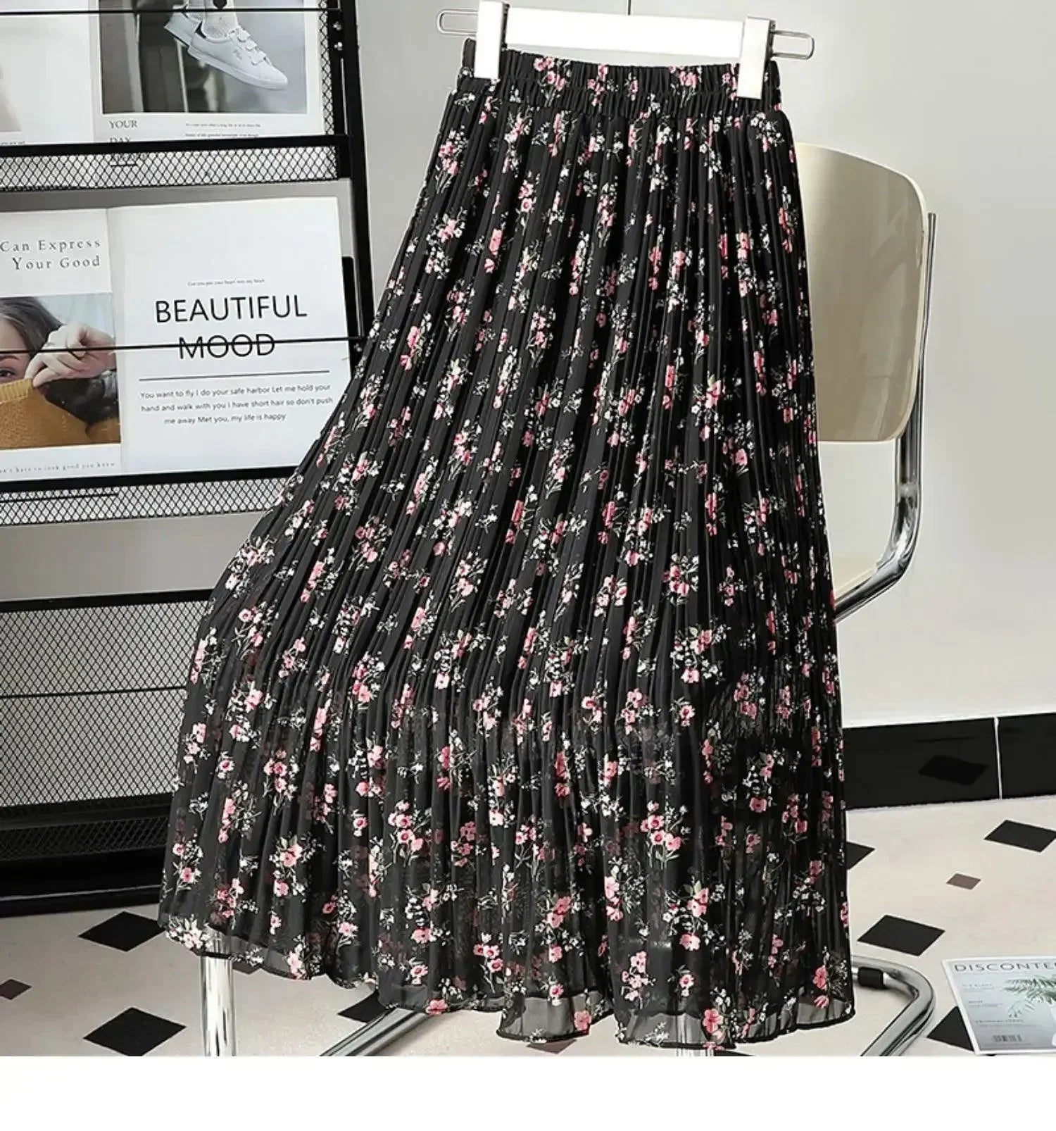 Women Pleated Skirt Fairy Style Chiffon - High Waist Midi Women Skirt