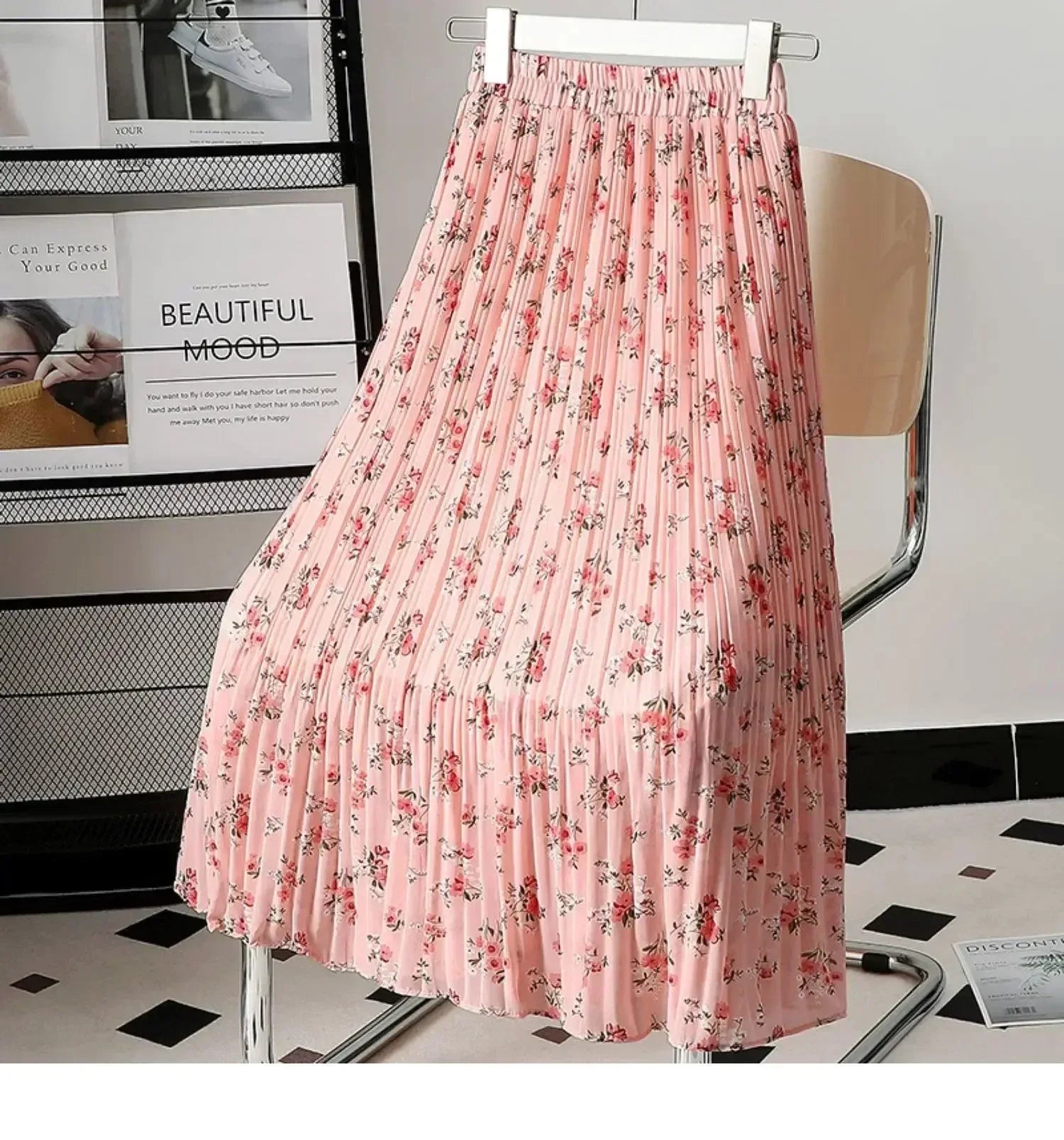 Women Pleated Skirt Fairy Style Chiffon - High Waist Midi Women Skirt