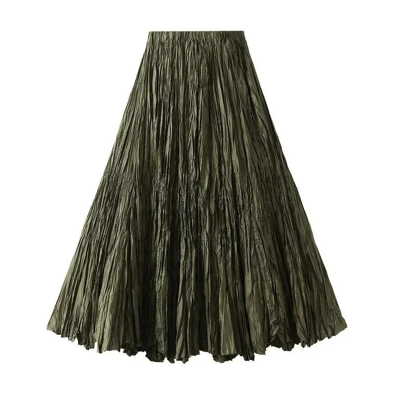 Women Pleated Skirt High Waist - A-Line Midi Women Skirt