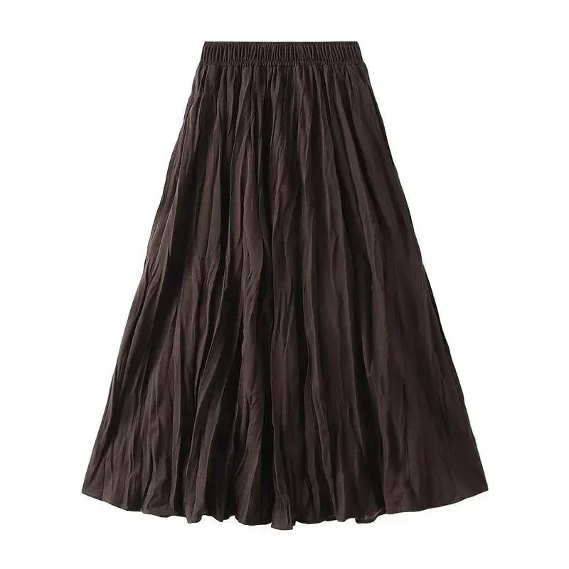 Women Pleated Skirt High Waist Elastic - Midi Women Skirt