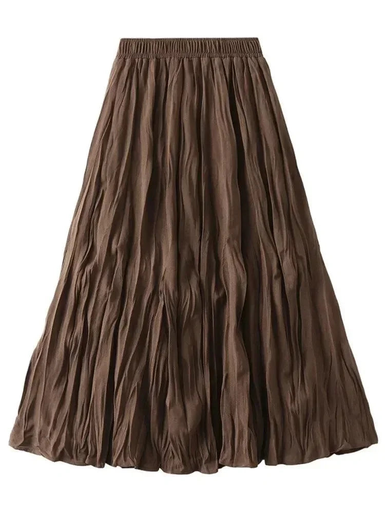 Women Pleated Skirt High Waist Elastic - Midi Women Skirt
