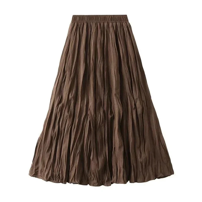 Women Pleated Skirt High Waist Elastic - Midi Women Skirt
