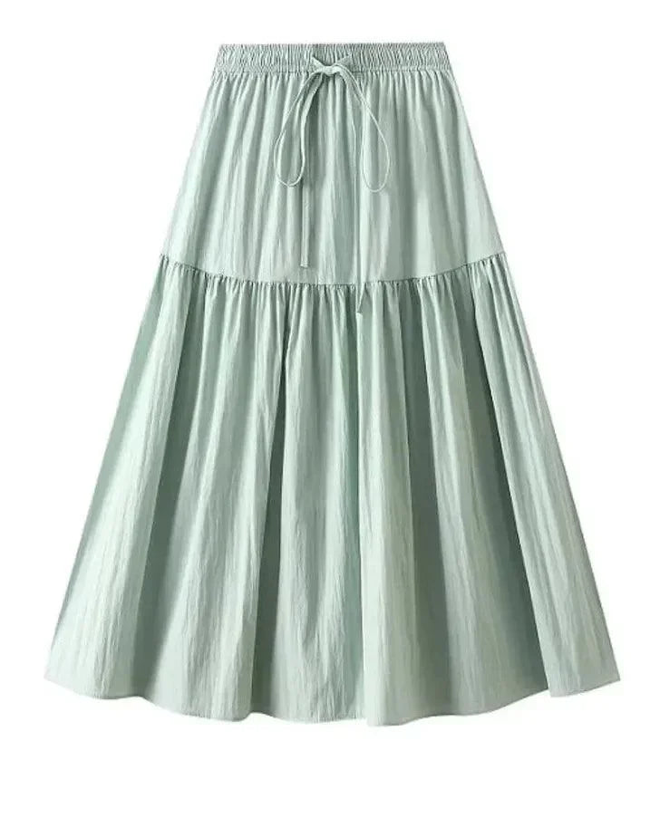 Women Pleated Skirt Lace-Up Elastic - High Waist Midi Women Skirt