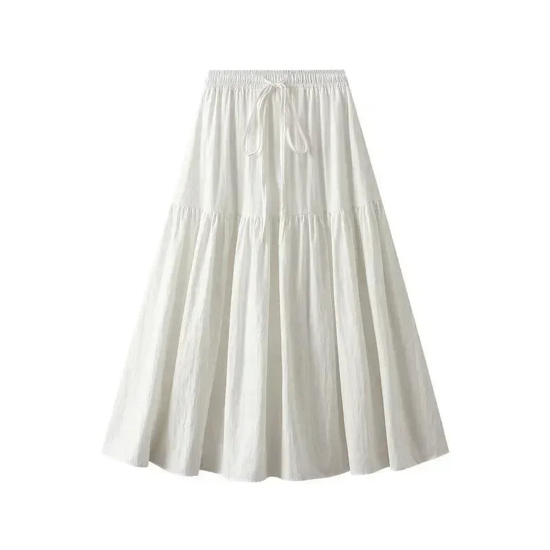Women Pleated Skirt Lace-Up Elastic - High Waist Midi Women Skirt