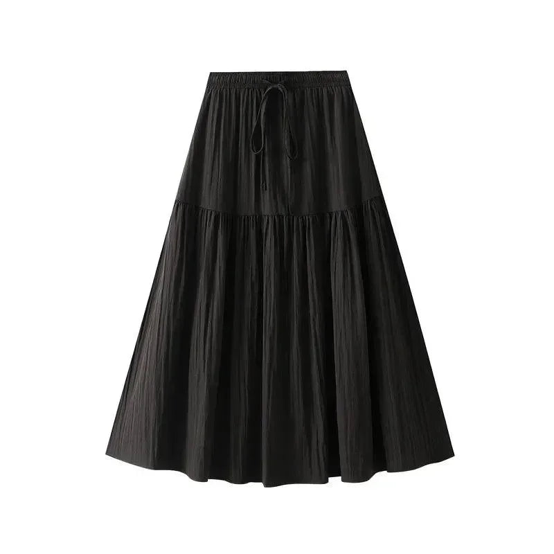 Women Pleated Skirt Lace-Up Elastic - High Waist Midi Women Skirt