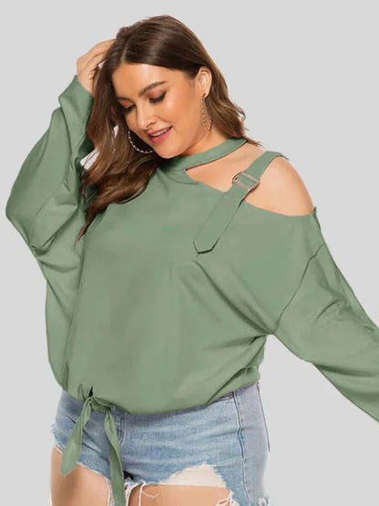 Women Round-Neck Long-Sleeves T-Shirt – Stretchable - Blue -Guocali