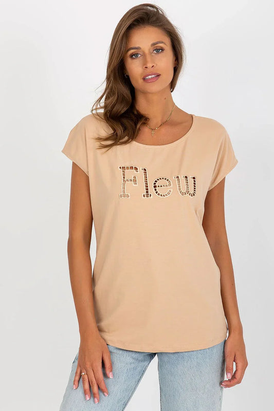 Women Round-Neck Short-Sleeves T-Shirt – Stretchable - Beige -Guocali