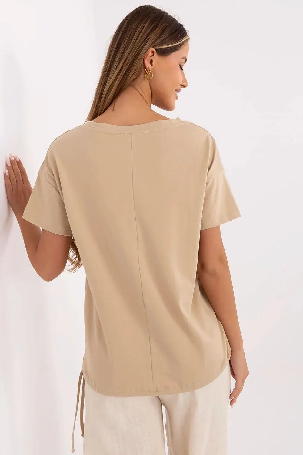 Women Round-Neck Short-Sleeves T-Shirt – Stretchable - Beige, Pink, Blue, Black, White -Guocali