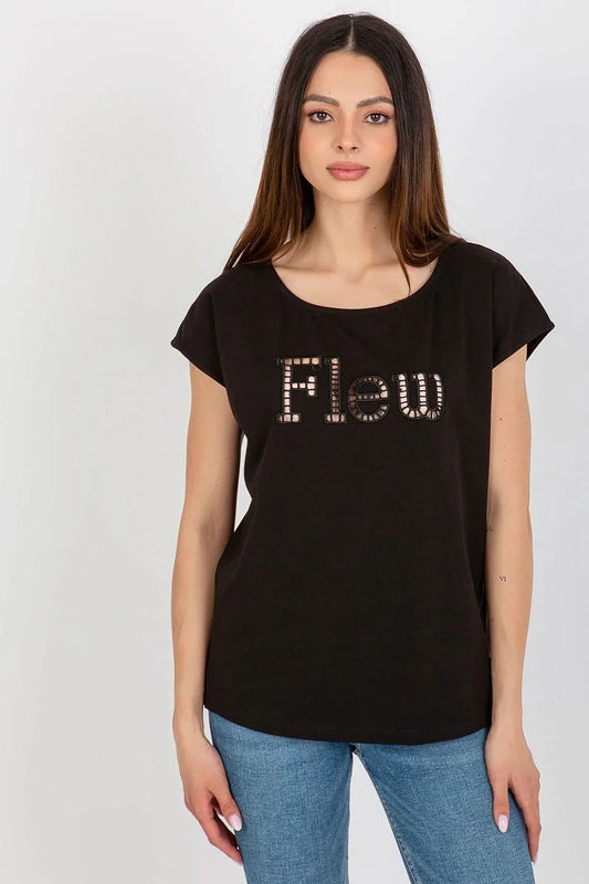 Women Round-Neck Short-Sleeves T-Shirt – Stretchable - Black -Guocali