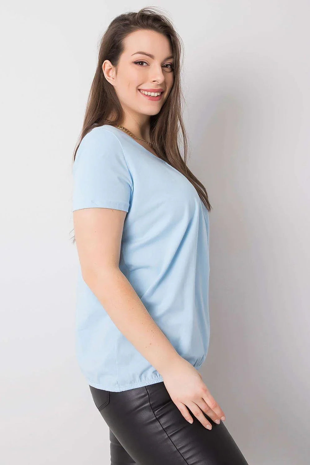 Women Round-Neck Short-Sleeves T-Shirt – Stretchable - Blue -Guocali