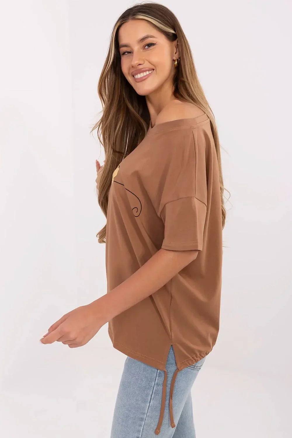 Women Round-Neck Short-Sleeves T-Shirt – Stretchable - Brown, Gold, Black -Guocali