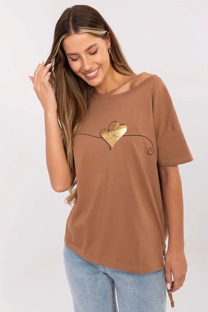 Women Round-Neck Short-Sleeves T-Shirt – Stretchable - Brown, Gold, Black -Guocali