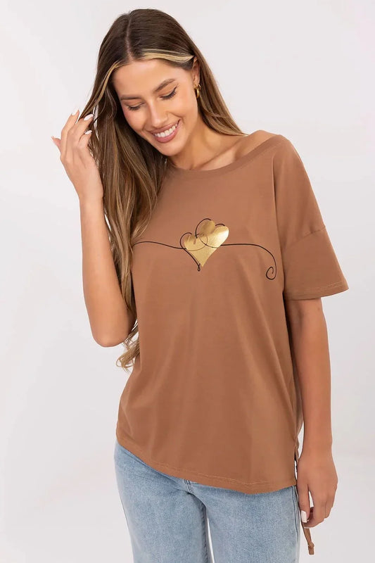 Women Round-Neck Short-Sleeves T-Shirt – Stretchable - Brown, Gold, Black -Guocali