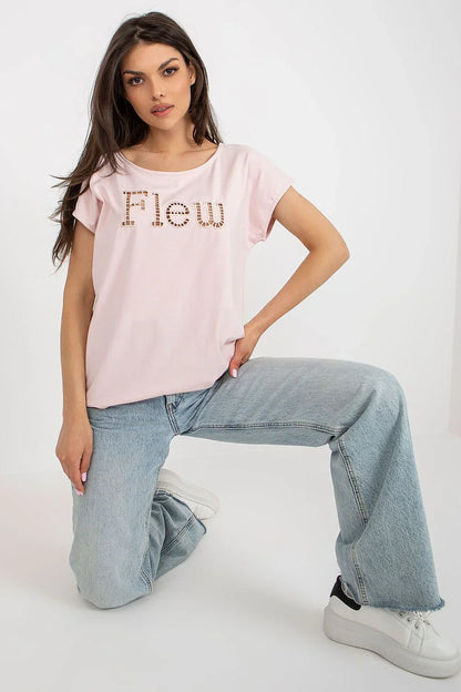 Women Round-Neck Short-Sleeves T-Shirt – Stretchable - Pink -Guocali
