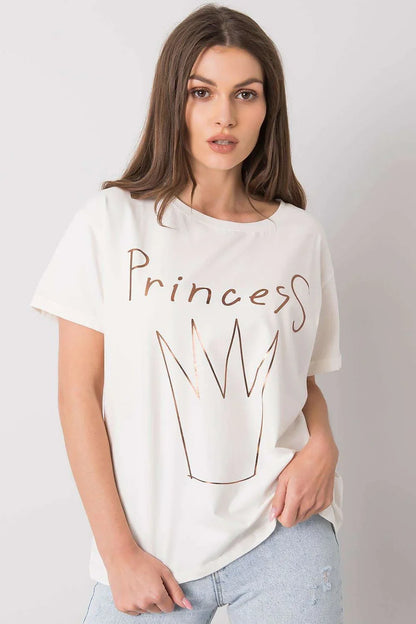 Women Round-Neck Short-Sleeves T-Shirt – Stretchable - White, Gold -Guocali