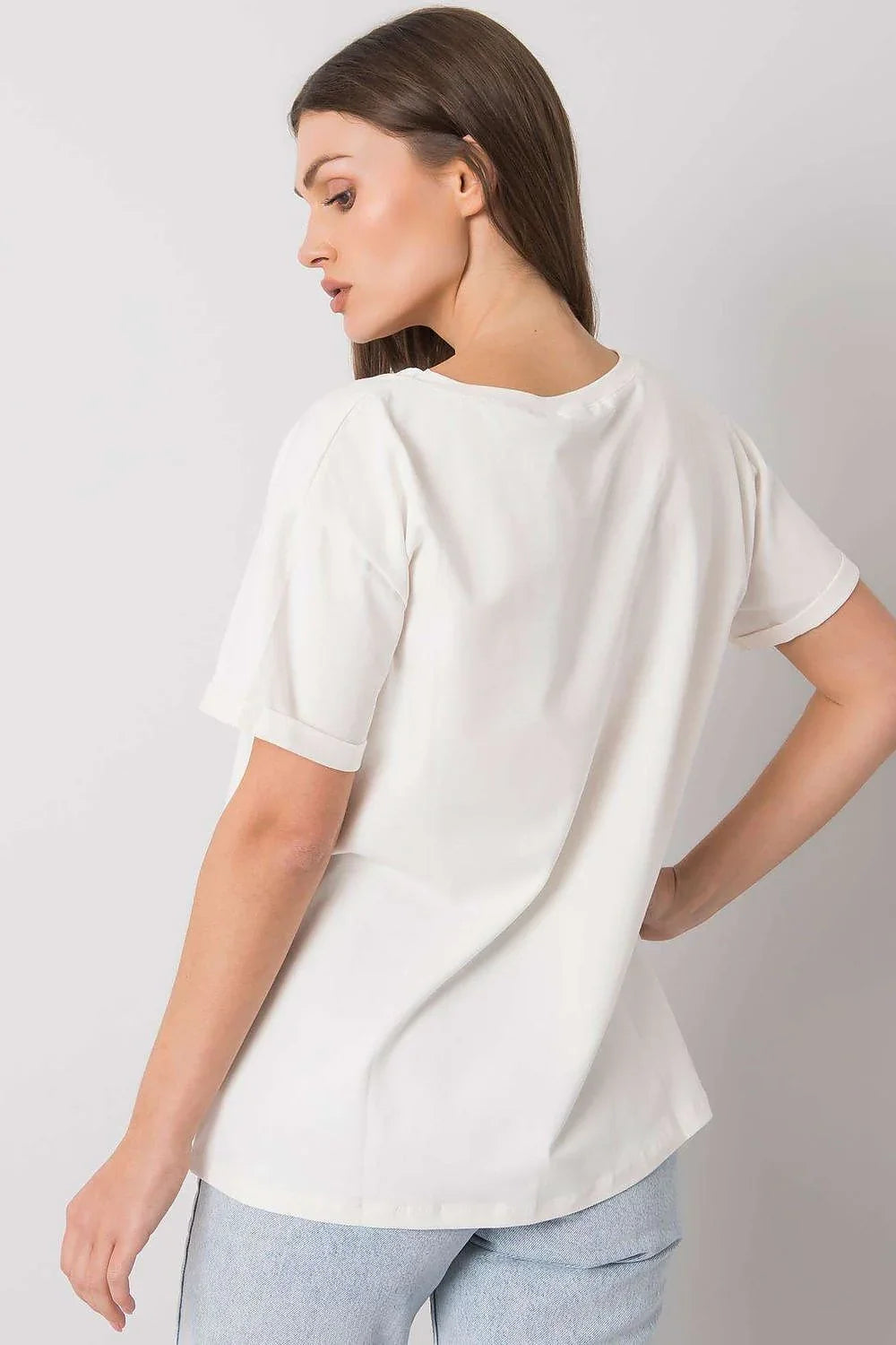 Women Round-Neck Short-Sleeves T-Shirt – Stretchable - White, Gold -Guocali
