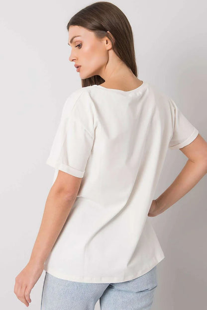 Women Round-Neck Short-Sleeves T-Shirt – Stretchable - White, Gold -Guocali