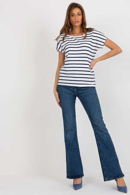 Women Round-Neck Short-Sleeves T-Shirt – Stretchable - White, Navy -Guocali
