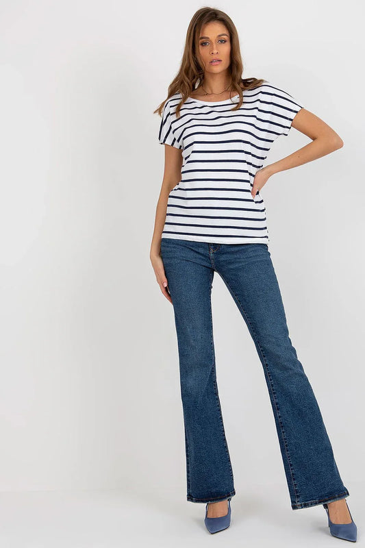 Women Round-Neck Short-Sleeves T-Shirt – Stretchable - White, Navy -Guocali