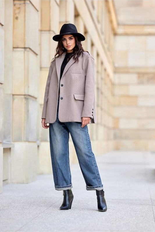 Women's Blazer - Lightweight - Button - Beige -Guocali