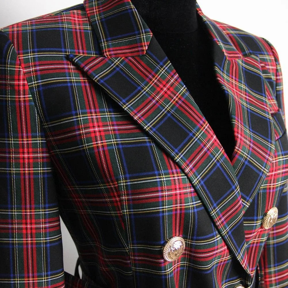 Women's Blazer - Structured - Double Breasted, Belted, Black, Blue, Yellow