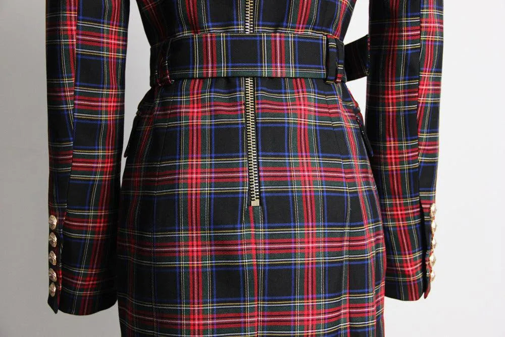 Women's Blazer - Structured - Double Breasted, Belted - Multicolor, Red, Black, Blue, Yellow -Guocali