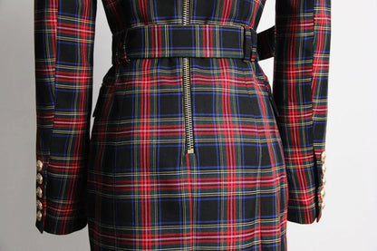 Women's Blazer - Structured - Double Breasted, Belted - Multicolor, Red, Black, Blue, Yellow -Guocali