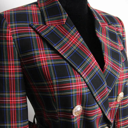 Women's Blazer - Structured - Double Breasted, Belted - Multicolor, Red, Black, Blue, Yellow -Guocali