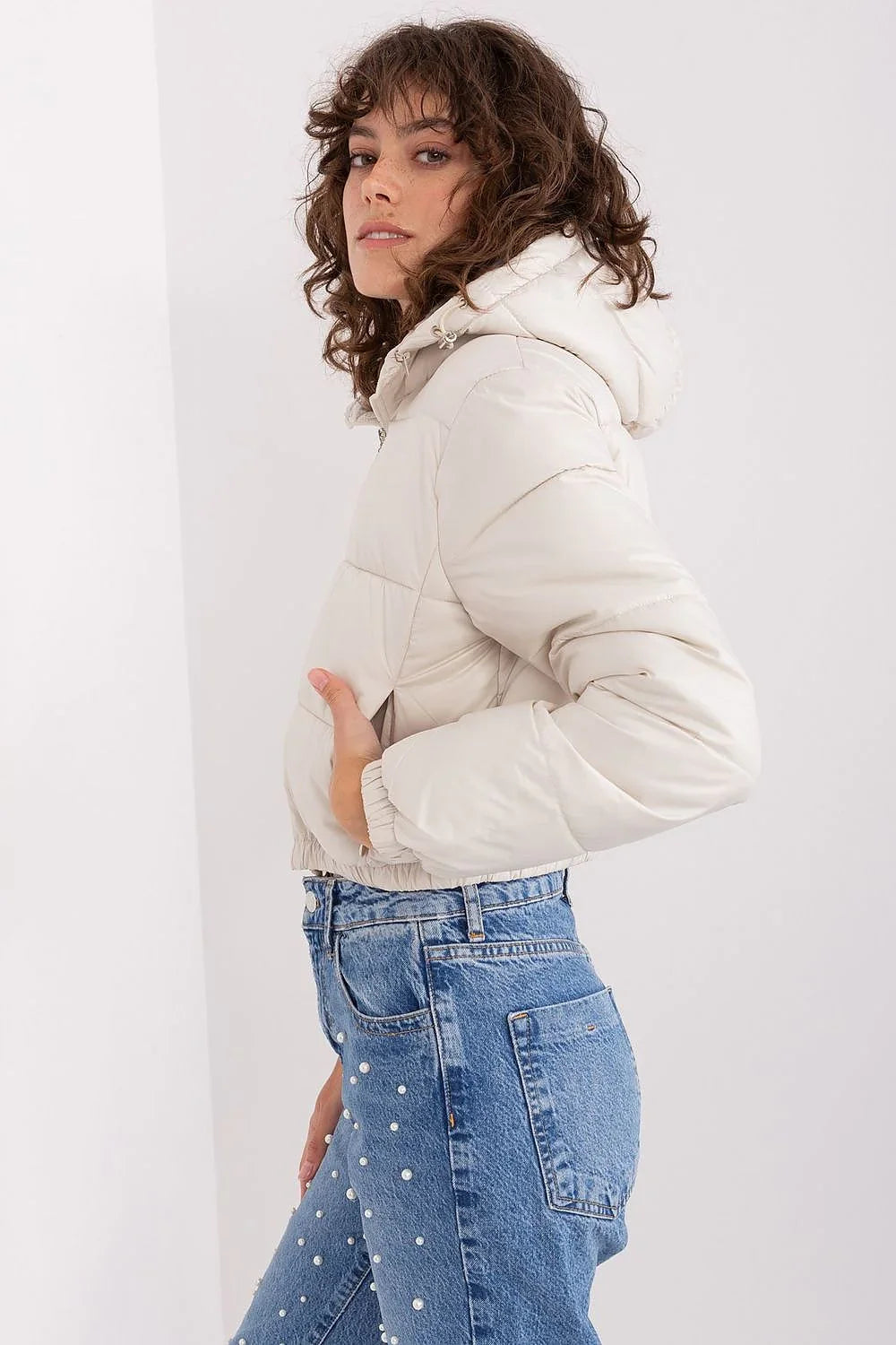 Women's Down, Quilted & Puffer Jacket - Hooded Casual Chic - Beige