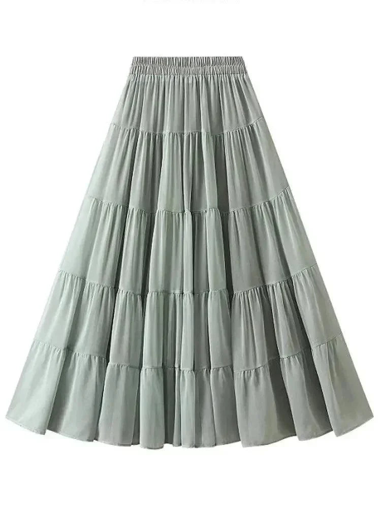 Women's High Waist Pleated Skirt - Elegant Midi Patchwork Mesh Skirt