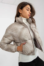 Women's Puffer Jacket, Cropped Jacket - Lightweight Chic, Casual - Beige
