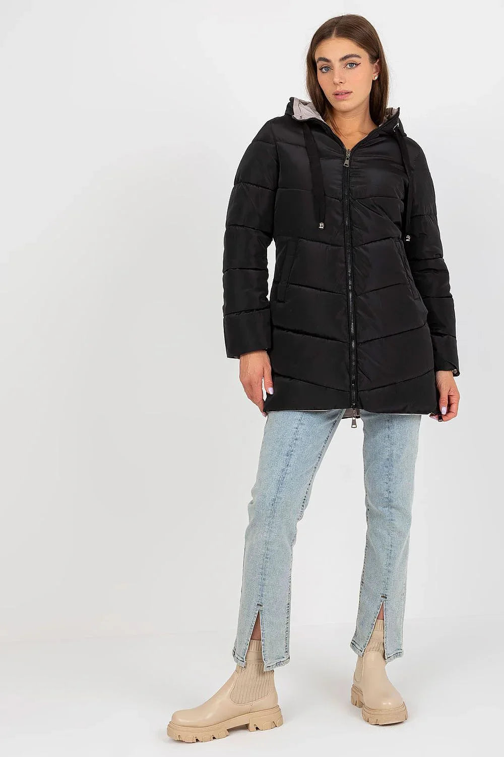 Women's Puffer Jacket - Hooded Casual - Beige