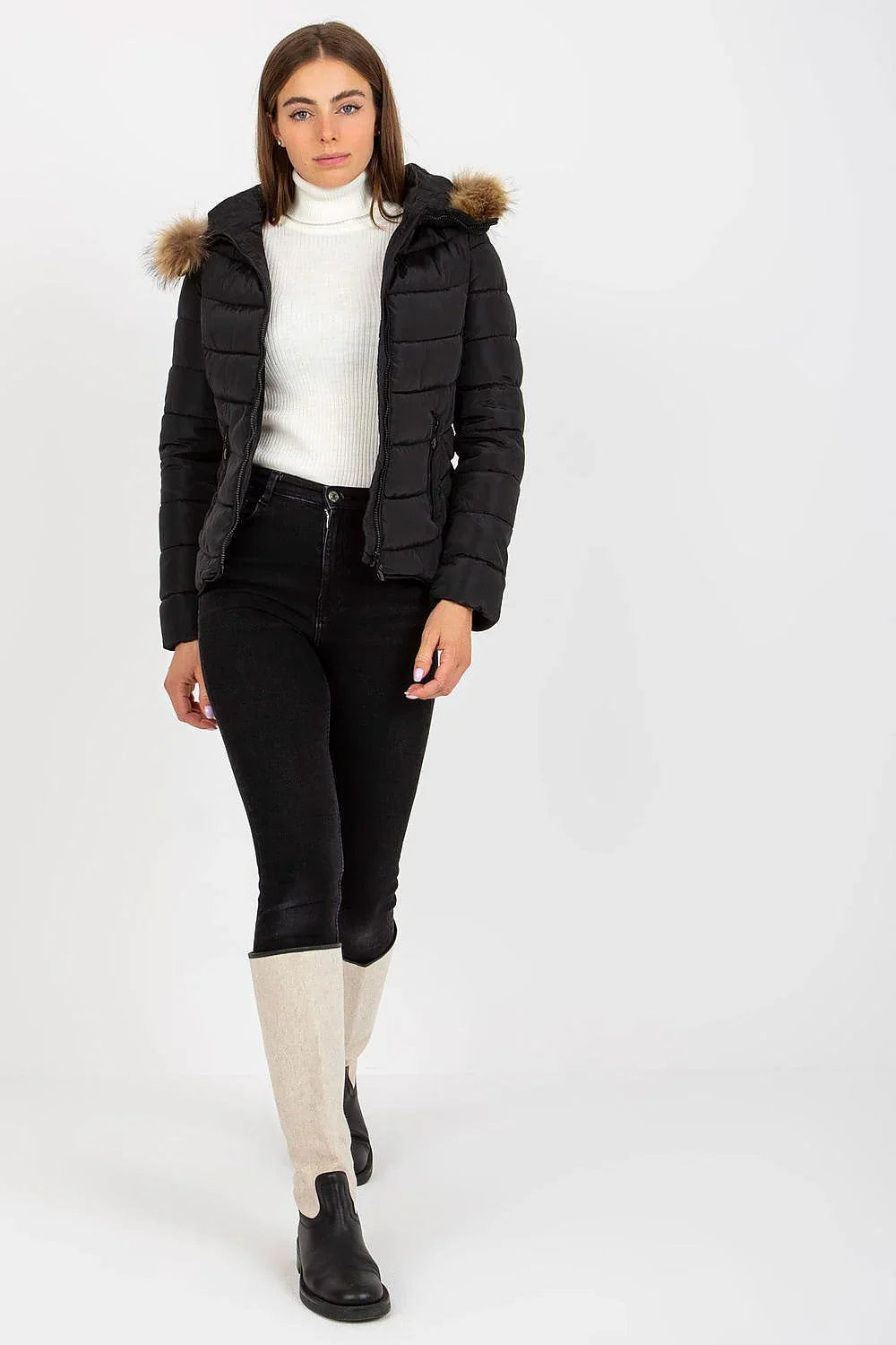 Women's Puffer Jacket - Hooded Chic, Casual - Beige