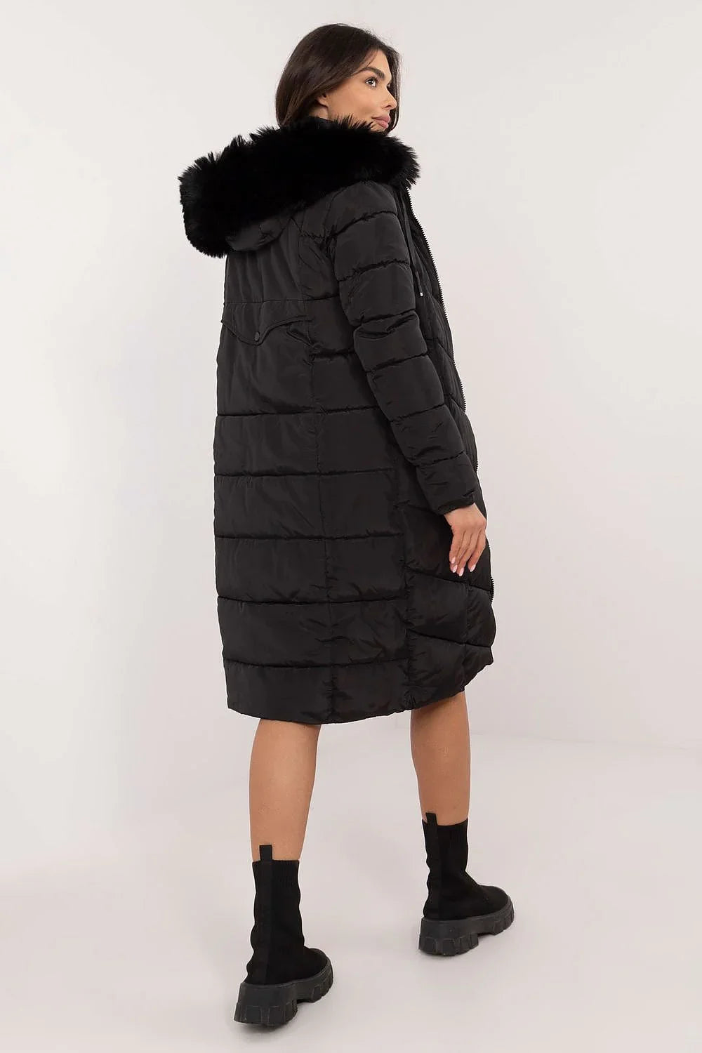 Women's Quilted Jacket, Down Jacket, Puffer Jacket - Hooded Elegant, Chic, Casual - Black