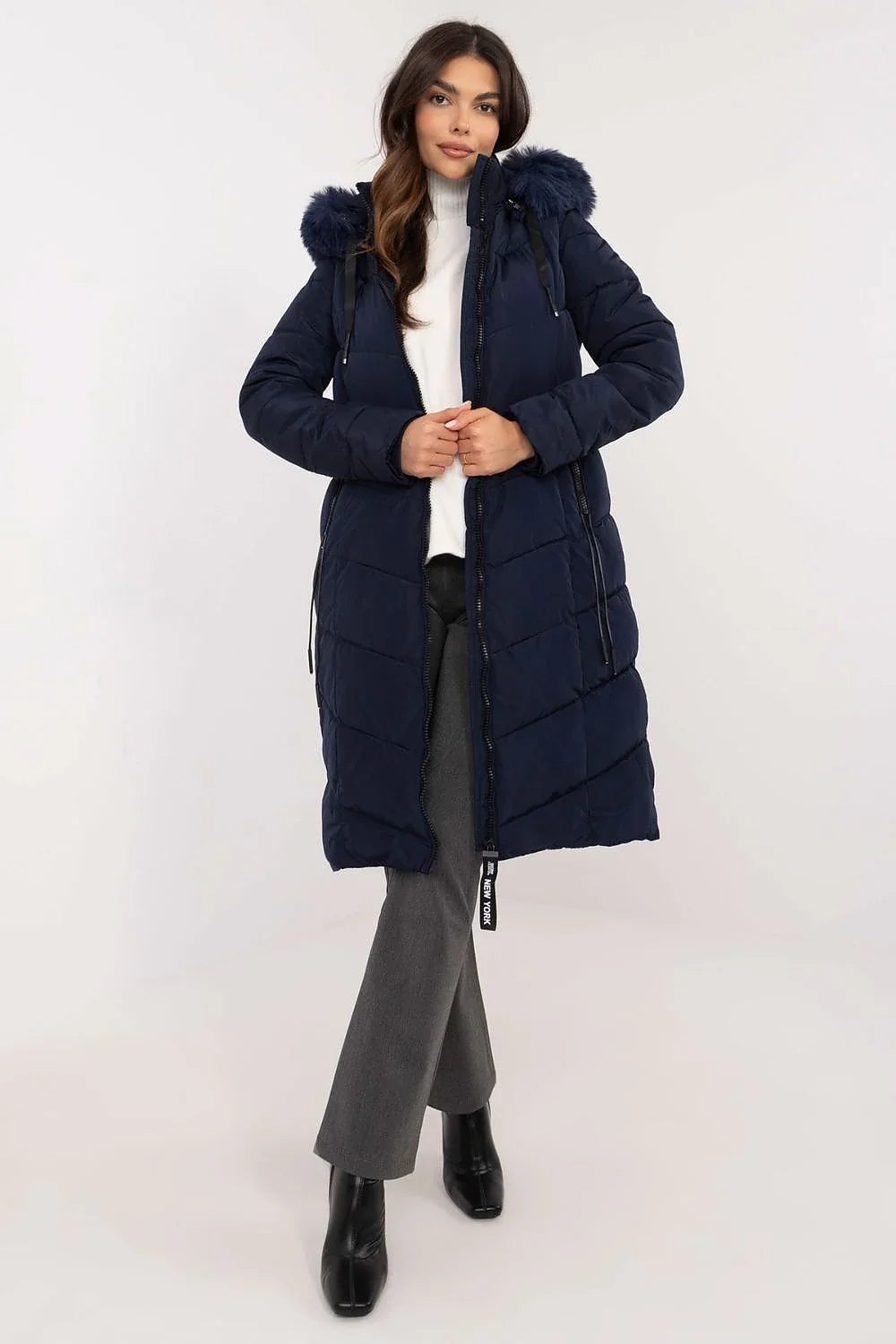 Women's Quilted Jacket, Down Jacket, Puffer Jacket - Hooded Elegant, Chic, Casual - Black