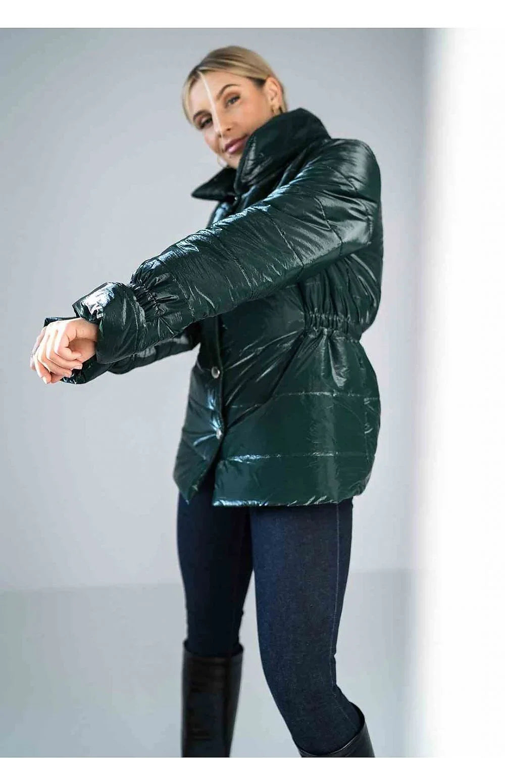 Women's Quilted Jacket, Puffer Jacket - Insulated Chic, Casual - Green