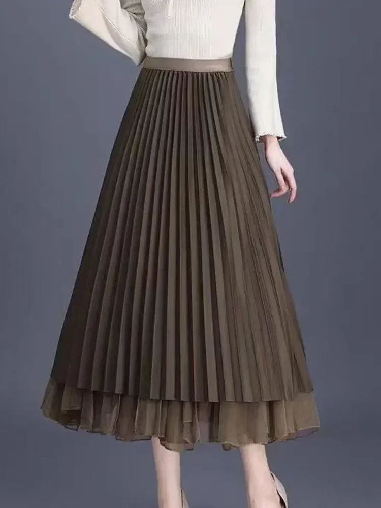 Women's Reversible Pleated Skirt - High Waist Midi Skirt for Work & Casual