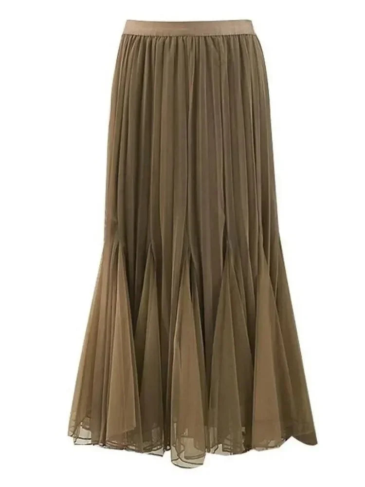Women's Reversible Pleated Skirt - High Waist Midi Skirt for Work & Casual