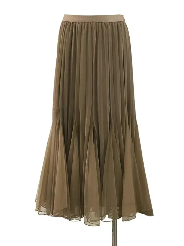Women's Reversible Pleated Skirt - High Waist Midi Skirt for Work & Casual