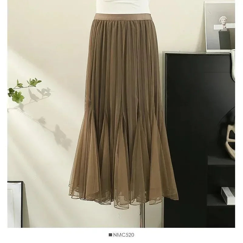 Women's Reversible Pleated Skirt - High Waist Midi Skirt for Work & Casual